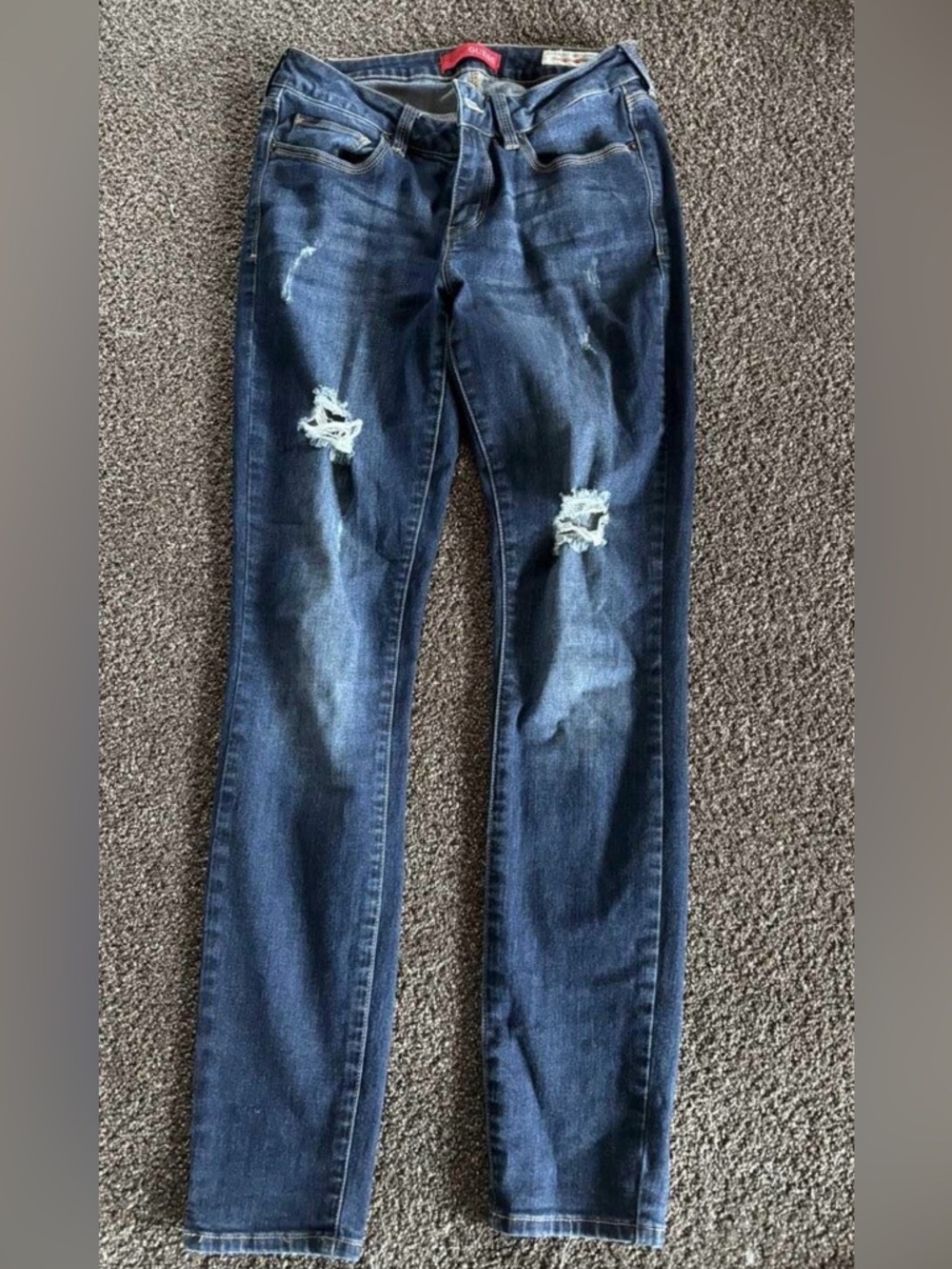 Guess Women's medium rise  Jeans in Dark Blue Distressed Wash